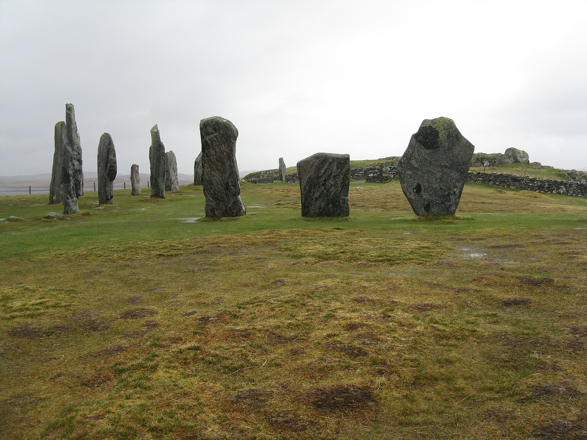 Calanais standing stones and part of the circle in wet Hebridean weather